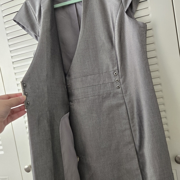 New CALVIN KLEIN Wrap Dress 10 Silver Gray Knee Length Cap Sleeves #045 - Picture 7 of 9